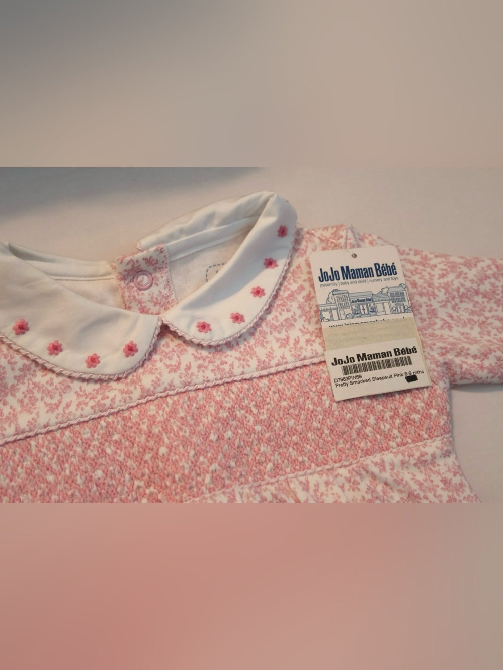 NWT Pink Floral Smocked Baby One-Piece - Picture 3 of 4
